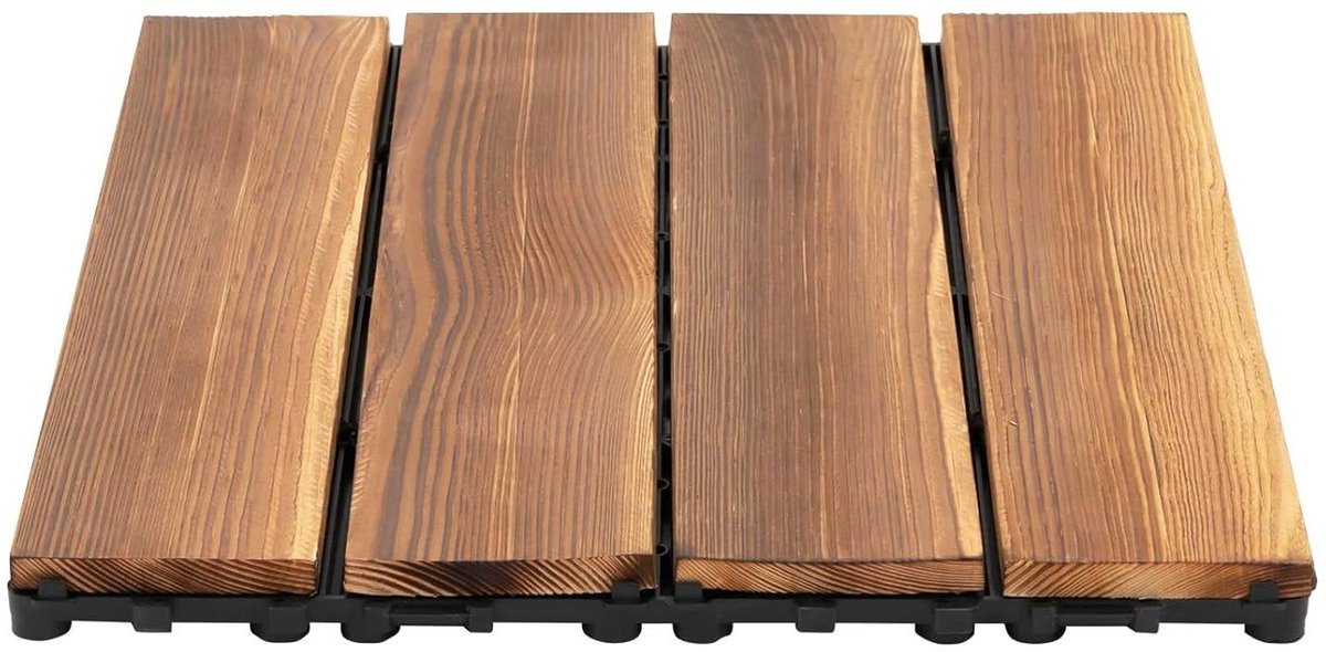 Balkonvloerbedekking Houten Tegels - Terrastegels Kliktegel - Buitenruimte Verfraaien - Carbonisatie Proces - 30 x 30 cm - Bruin