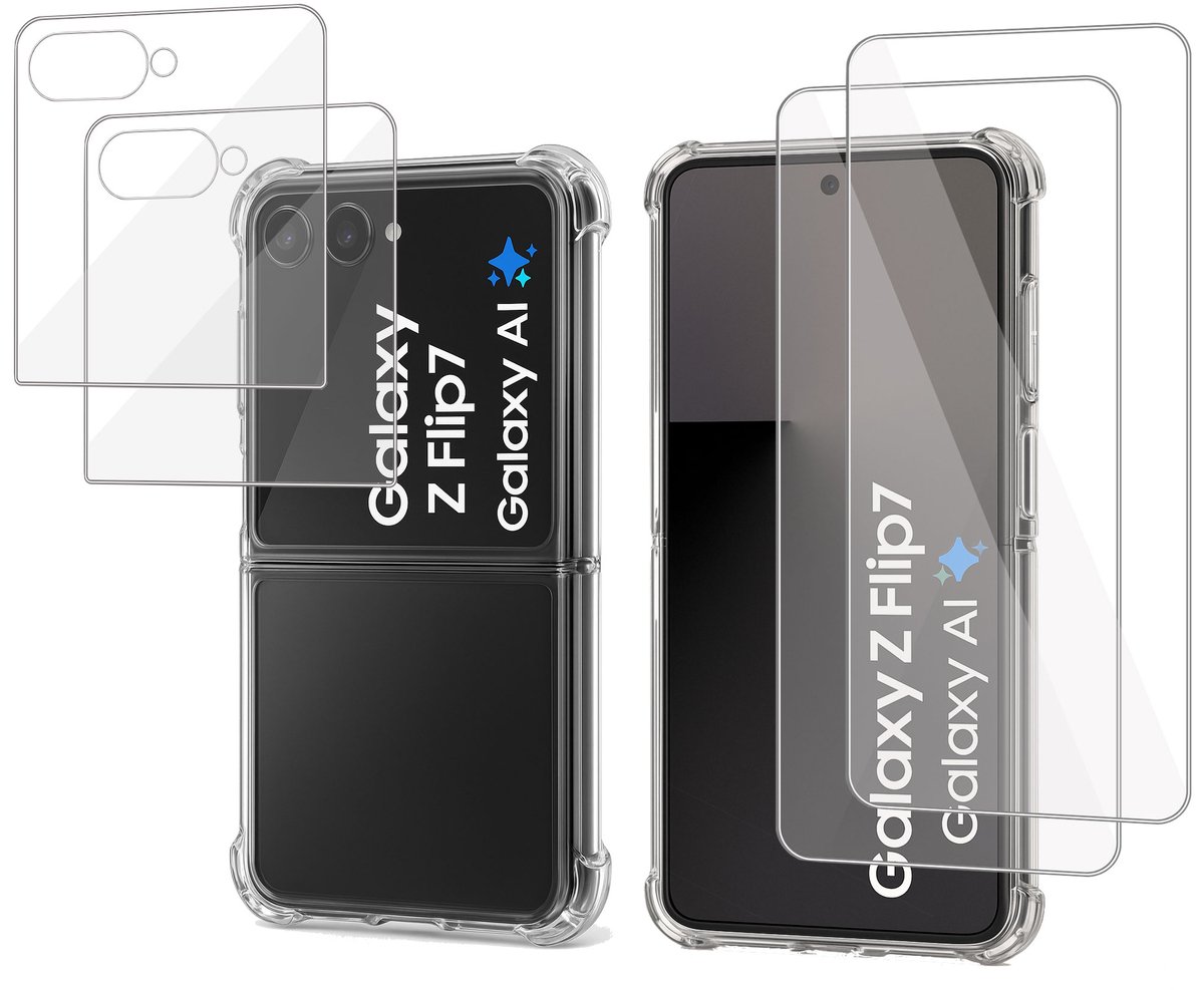 2x Hoesje met screenprotector geschikt voor Samsung Galaxy Z Flip 8 - Luchtkussens - Siliconen Hoes - Folie - Transparant - geschikt voor Samsung Galaxy Z Flip 8