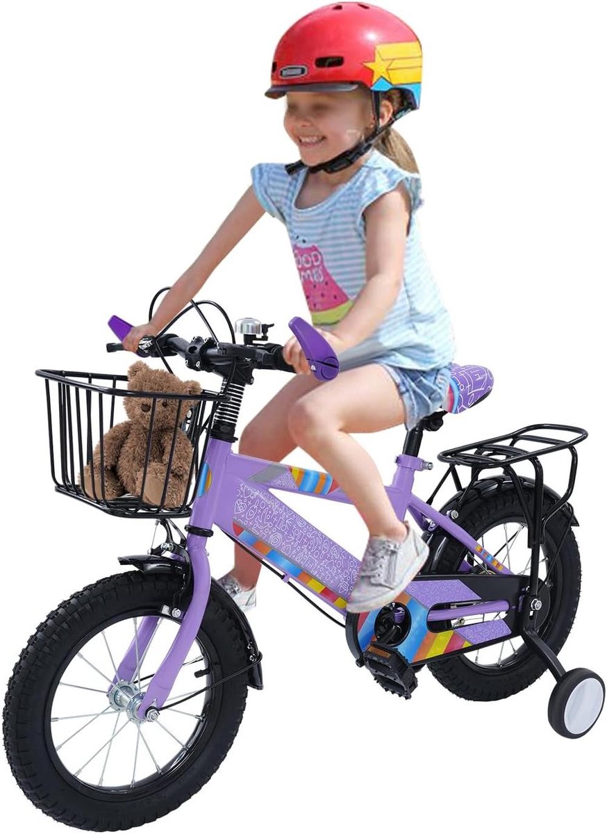 Kinderfiets sfiets sfiets Leren Fietsen Met Zijwieltjes 14 inch Paars