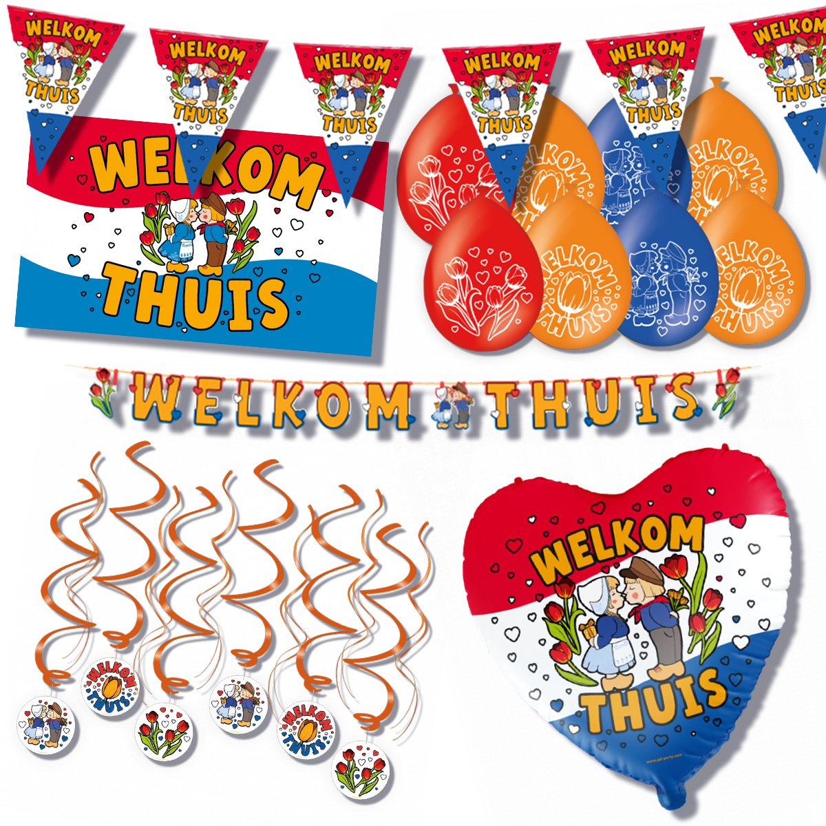 BTH – Welkom Thuis Pakket – Rood-Wit-Blauw – Feestpakket – Nederlands Thema – Decoratie set – Alles-in-1 – Ballonnen-Slingers-Vlaggenlijn