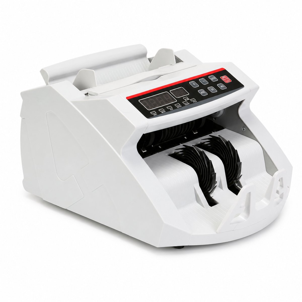 Geldtelmachine met valsgelddetectie - biljettelmachine 1000 biljetten per minuut - UV en MG controle - alarmfunctie - kantoor en winkel - wit
