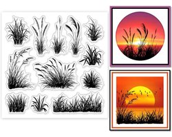 GLOBLELAND Gras Silhouet Clear Stempels voor DIY Scrapbooking Planten Siliconen Seals Transparante Stempels Kaarten Maken Fotoalbum Journal Woondecoratie 5,91 × 5,91 cm