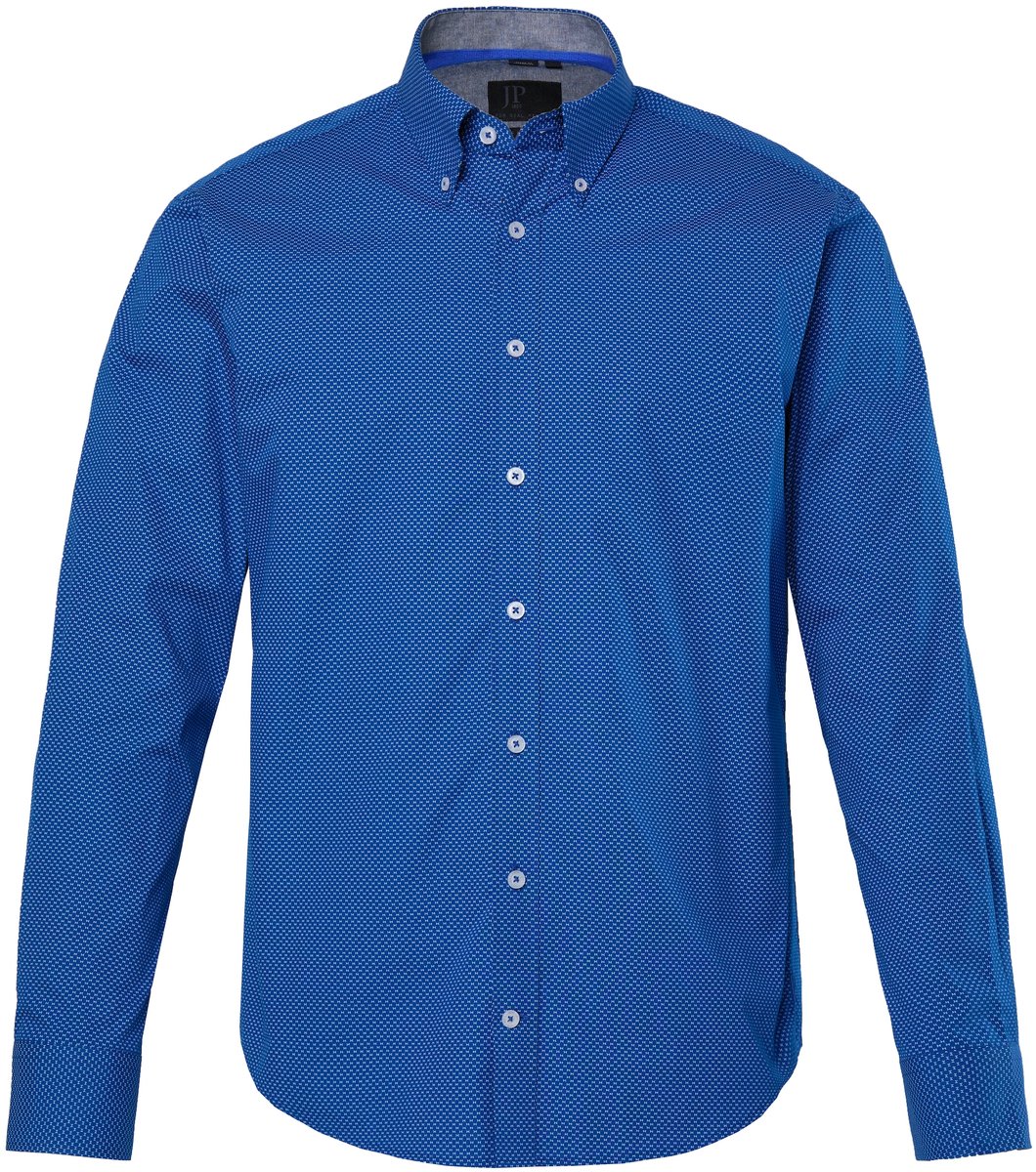 JP 1880 - Heren - Overhemd lange mouwen minimalistisch motief modern fit tot 8XL - Indigo - Maat L