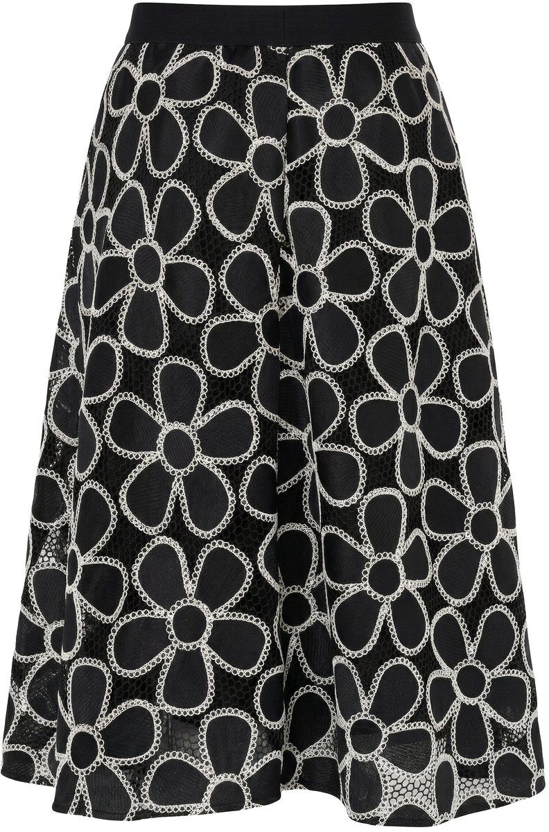 Ulla Popken - Dames - Midi rok kant A-lijn elastische tailleband - Zwart - Maat 58+