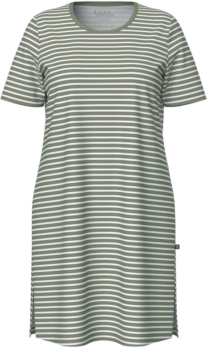 Ulla Popken - Dames - Bigshirt strepen ronde hals korte mouwen biologisch katoen - Olijfgroen - Maat 46+