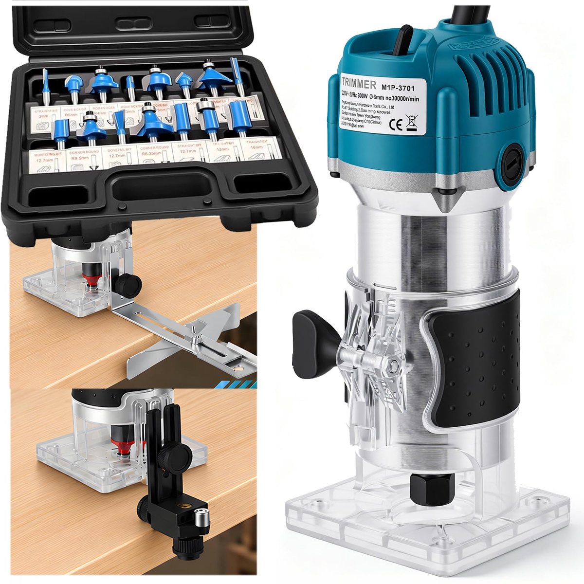 SnelShoppen - Bovenfrees 800 W, Professionele Randfrees met 15-delige Freesset, 30.000 omw/min, Nauwkeurige Houtfrees, Aluminium Behuizing voor Hobby