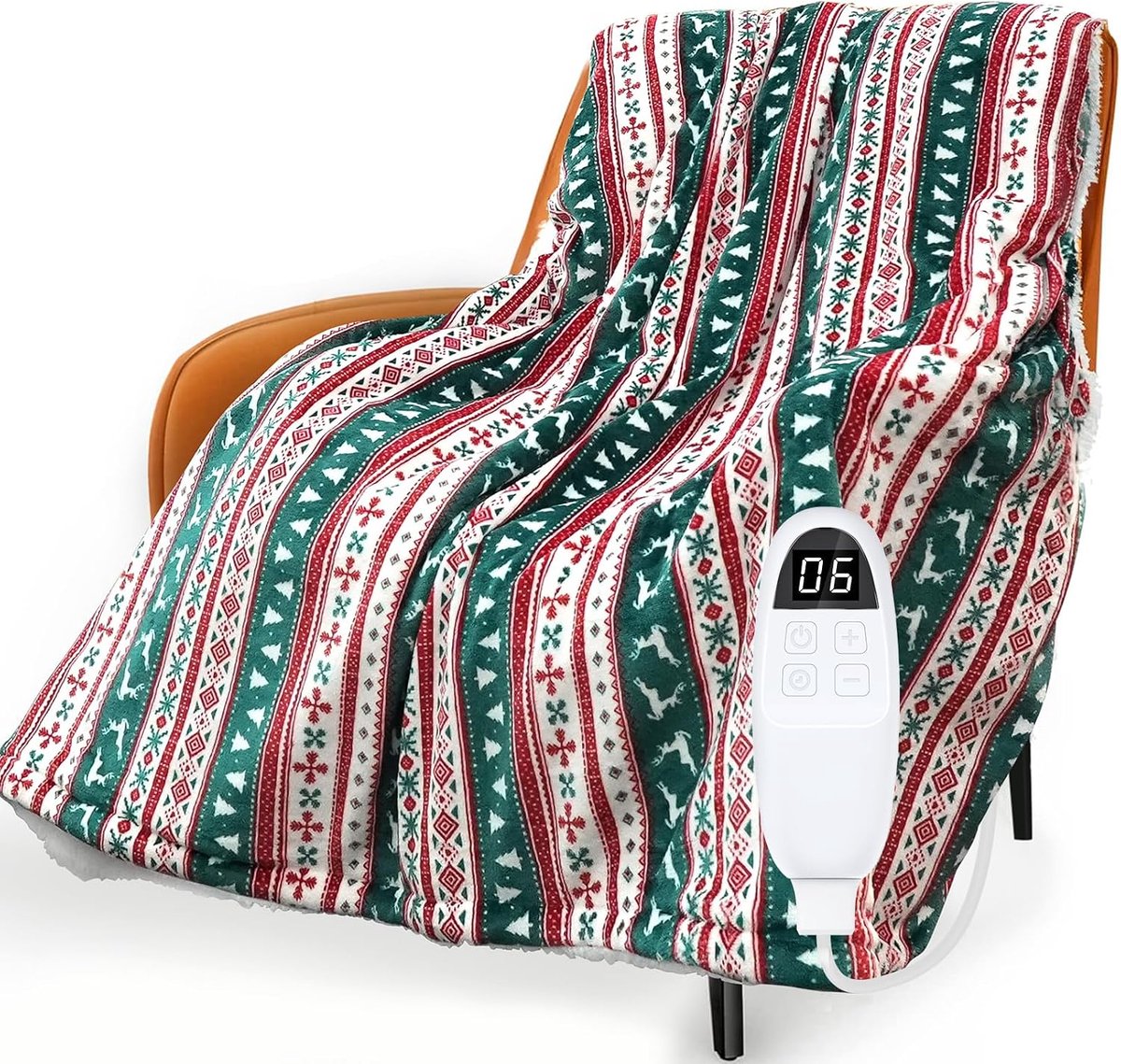 SnelShoppen - PRANITE Verwarmingsdeken 200 x 180 cm, Sherpa-Flanel, 6 Warmtestanden, 10-Uurs Timer, Automatische Uitschakeling, Oververhittingsbeveili
