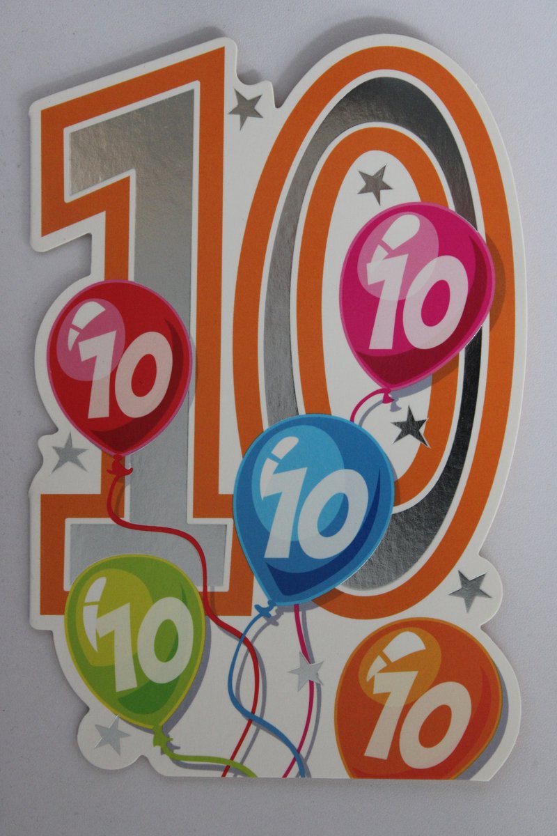 Luxe Wenskaart 10 Jaar - Verjaardagskaart - Leeftijdskaart - Verjaardag - Jarig - Leeftijd 10 - Touche Cards - Kaart - 8717245010177 - Geburtstag - Birthday - Anniversaire - 1 Stuks - In Folie - Gratis Verzonden - Hoge Afnamekortingen - 12x17.5cm