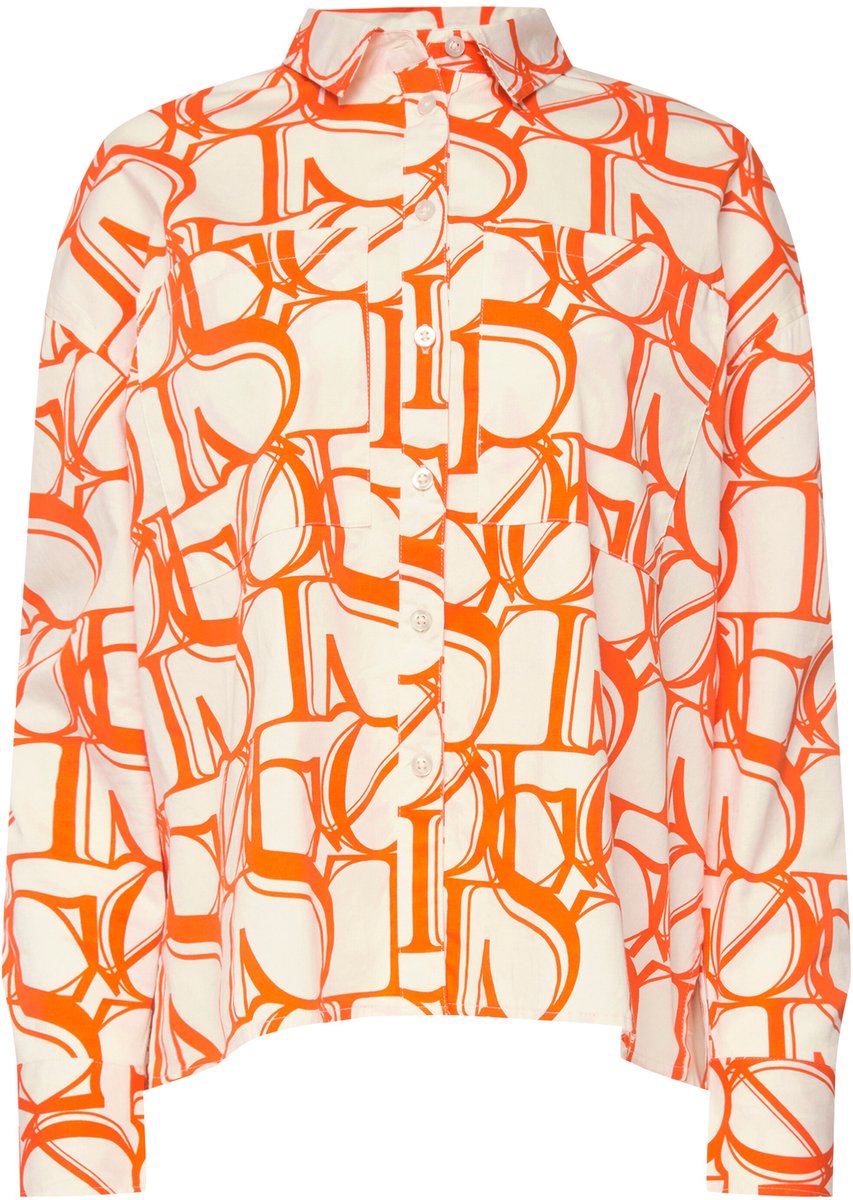 Laurasøn - Dames - Overhemdblouse oversized XL-writing-print lange mouwen - Off-white - Maat S