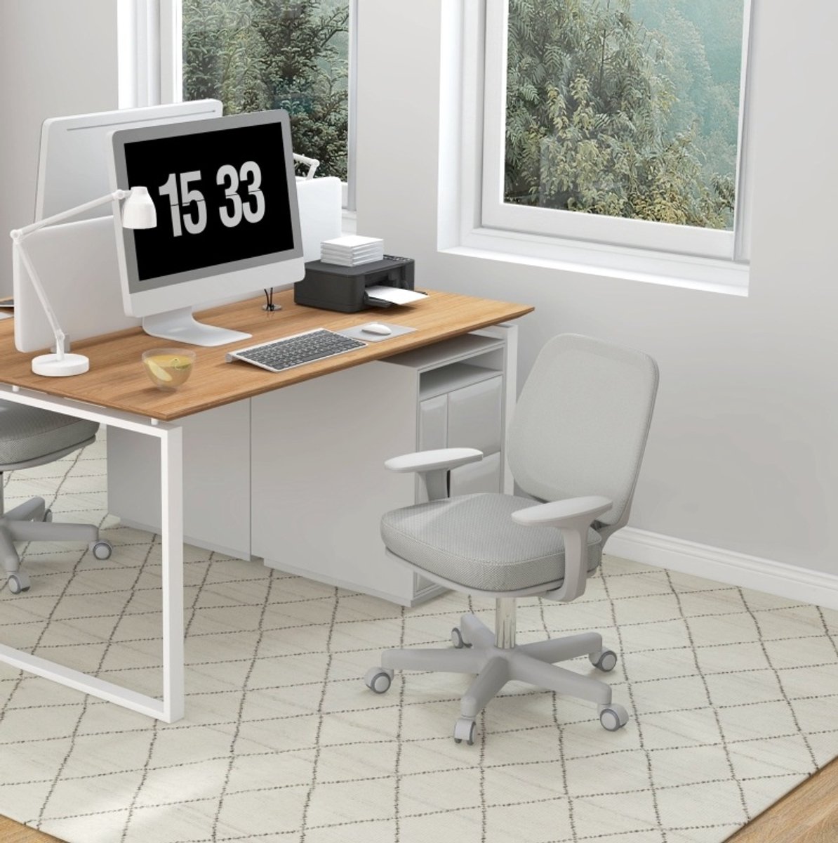 COVREO Bureaustoel 55 x 48 x 82,5-94,5 cm grijs, mesh, hoogteverstelbaar, wielen