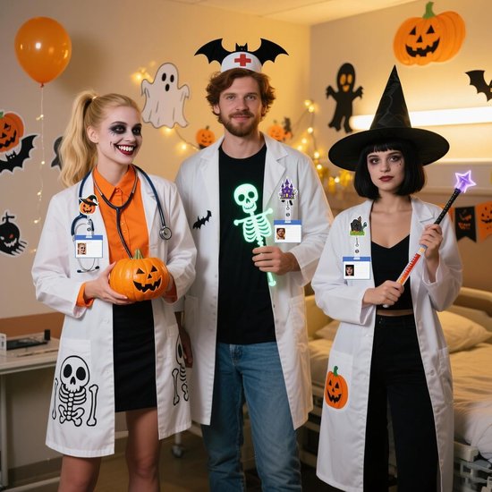 10 Stuks Halloween Zuster Badge Reel - Grappige ID Badge Houder met Inklapbare Clip voor Onderwijs, Kantoor en Zorgprofessionals — afbeelding 3