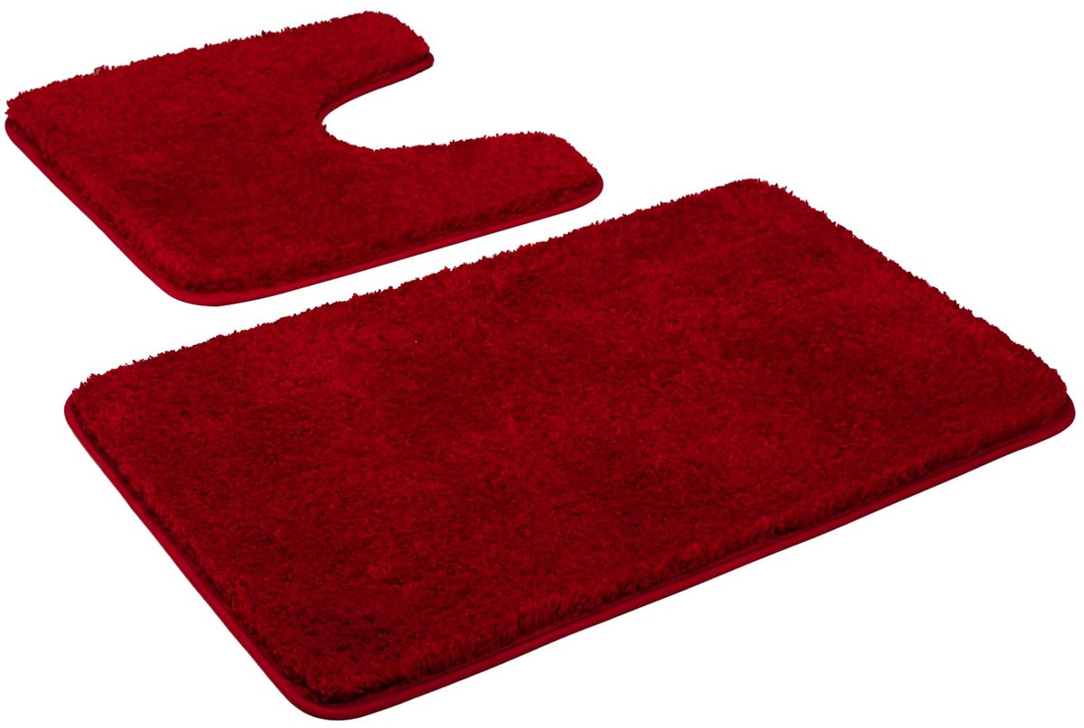 SnelShoppen - Badmatset 2-delig Antislip Wasbaar Zachte Microvezel Badmat 50 x 80 cm en 50 x 50 cm Rood voor Badkamer en Toiletruimte