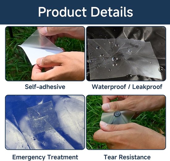 Nano-waterdichte reparatieset met 8 zelfklevende patches voor onderwater gebruik, ideaal voor opblaasbare zwembaden, luchtbedden en rubberboten, transparante TPU-reparatieoplossingen — afbeelding 2