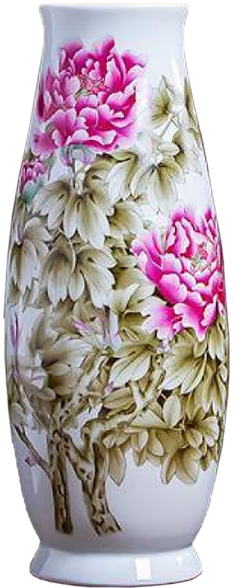 Omgoods - Porseleinen Bloemenvaas met Peony Motief voor Interieurdecoratie