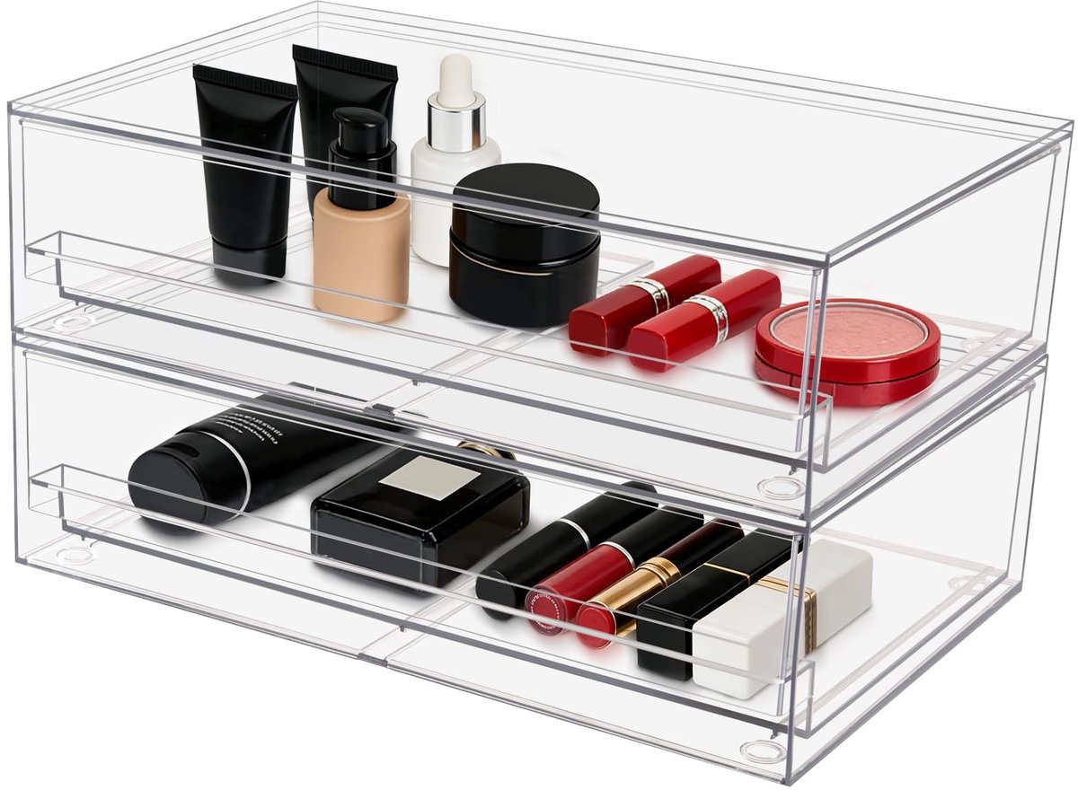 Omgoods - Stapelbare Opbergdozen - 2 Stuks Plastic Organizer voor Make-up en Schoonheidsproducten
