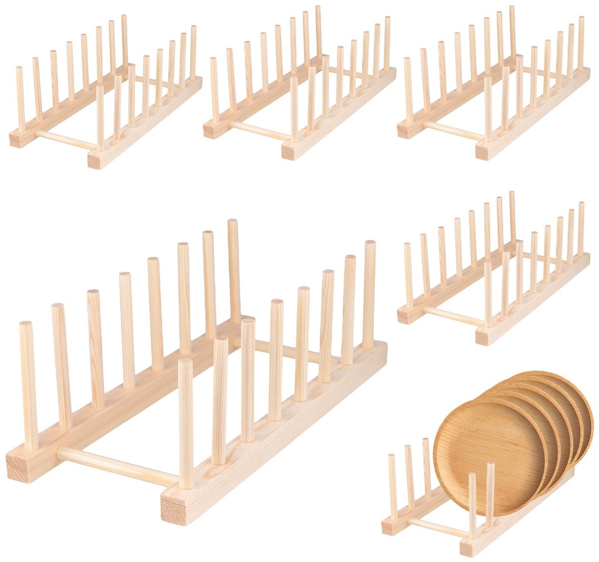 Omgoods - 6 Stuks Bamboe Bordenrek met 7 Sleuven voor Keuken & Kast