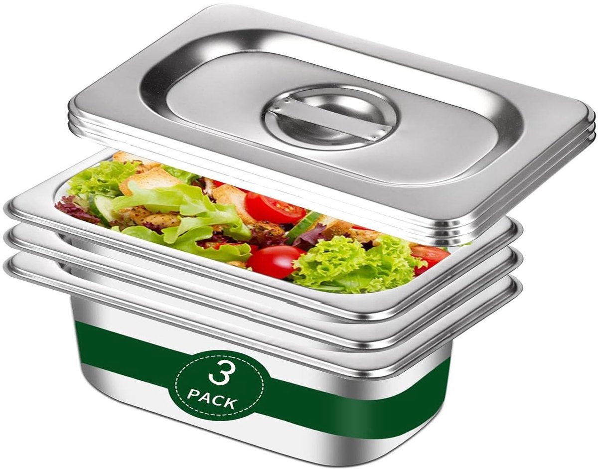 Omgoods - 3-Delige RVS Bakschaal Set met Deksel