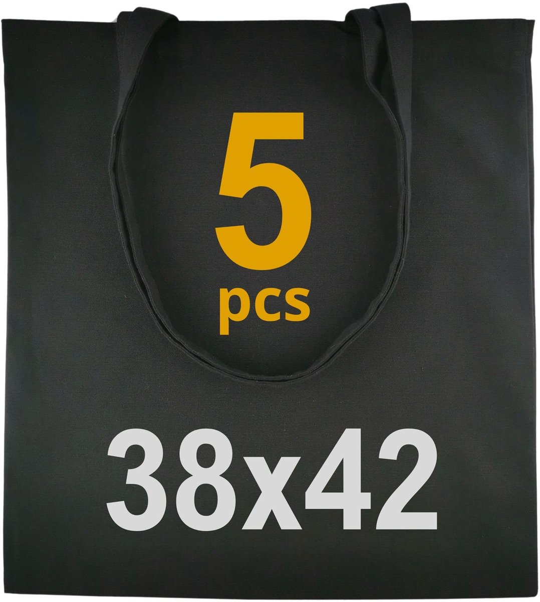 Omgoods - Set van 5 Katoenen Tassen 38 x 42 cm voor Dagelijks Gebruik Zwart