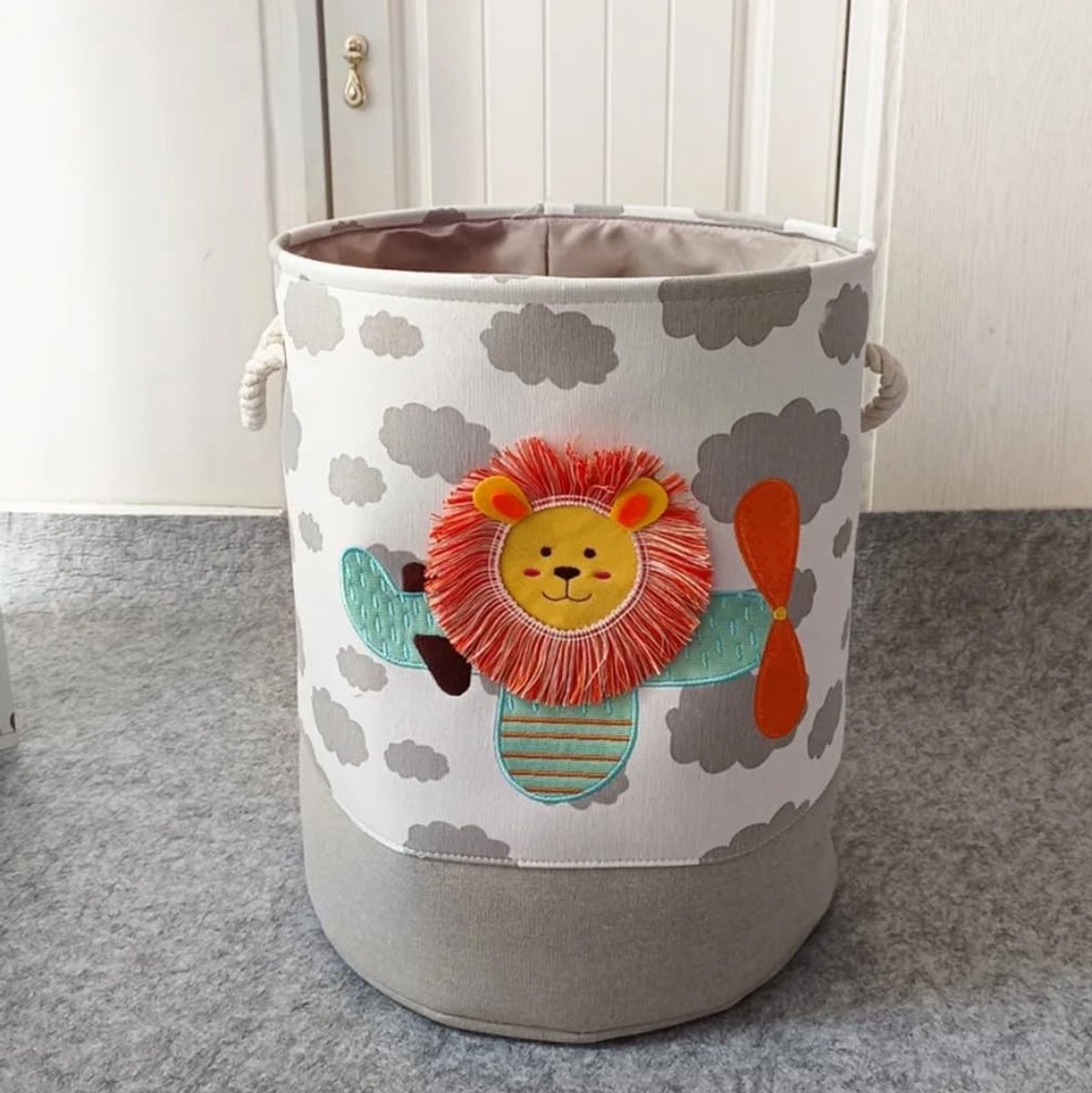 Omgoods - Kinder Wasmand met Handvat - Vouwbare Opbergmand 46L (Witte Leeuw)