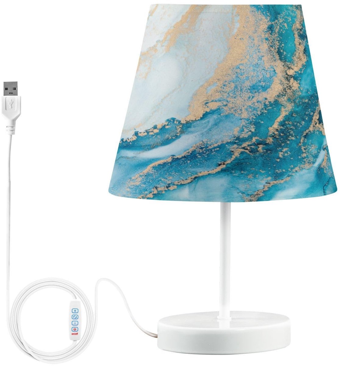 Omgoods - Bedside Lamp met USB-poorten - Turquoise Gouden Marmerprint voor Slaapkamer