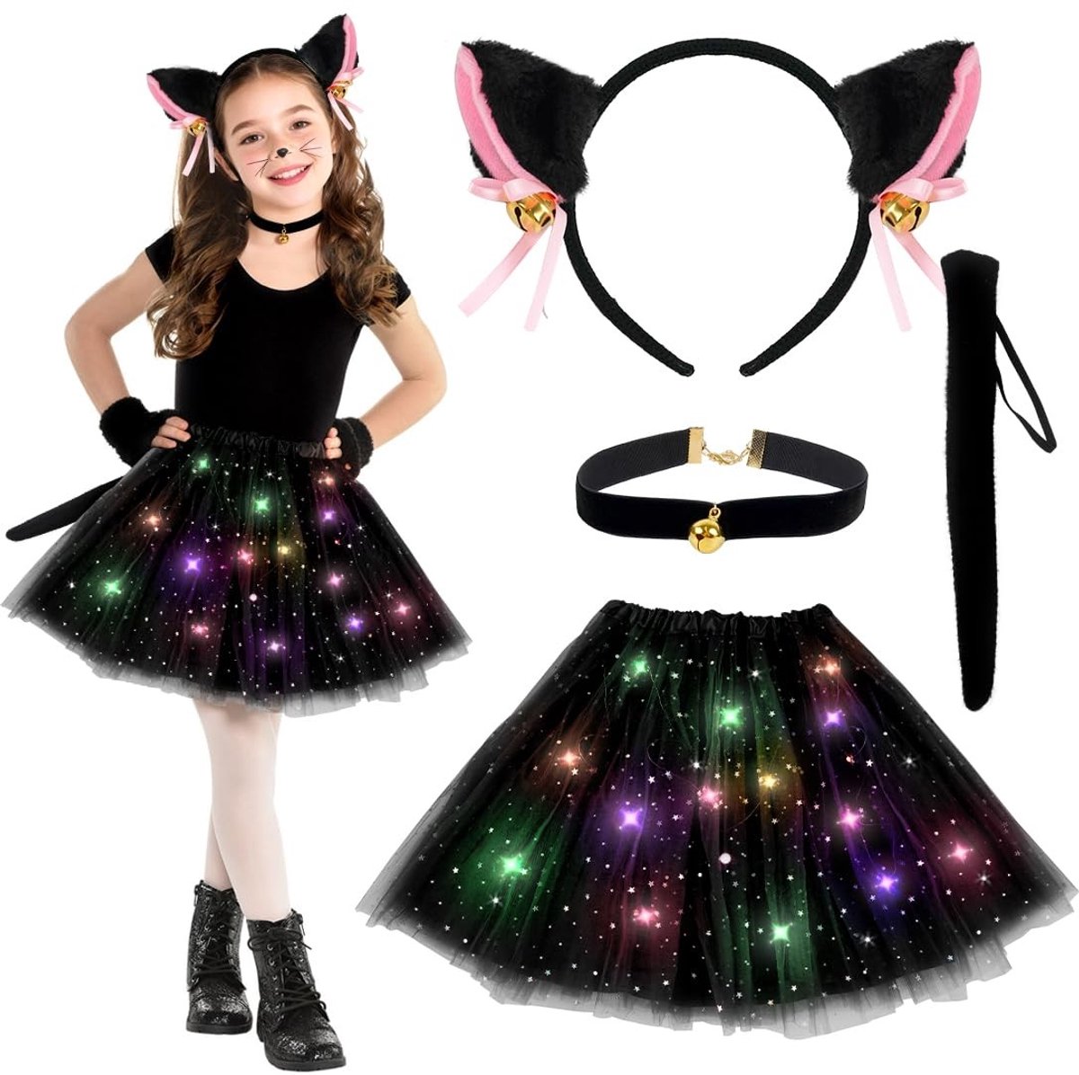 Omgoods - Meisjes Kostuum Kat met Tutu Rok voor Carnaval