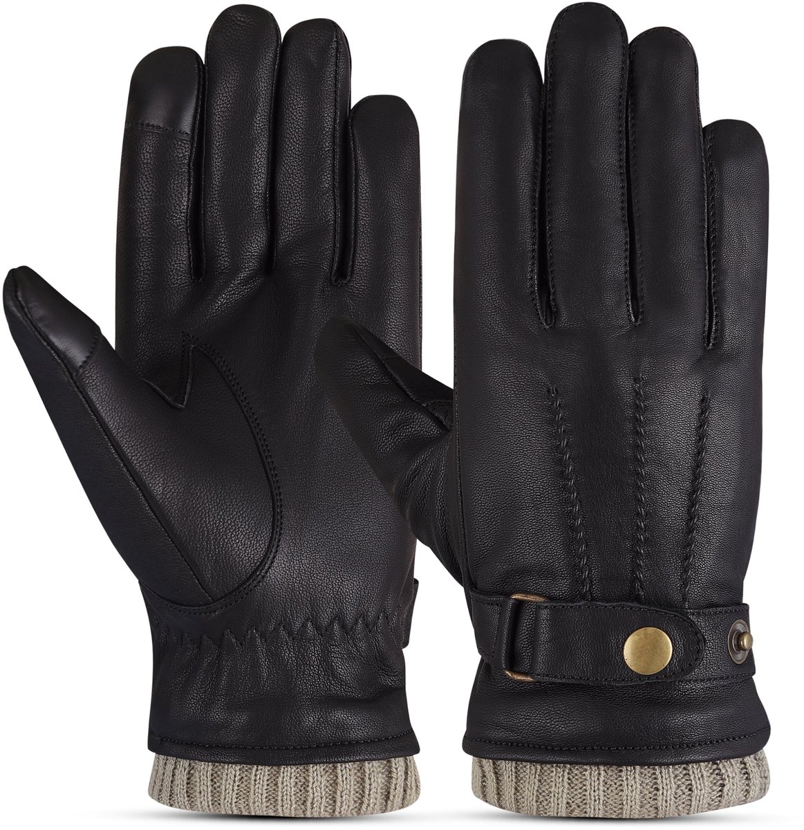 Omgoods - Heren Leren Winterhandschoenen met Fleece Voering