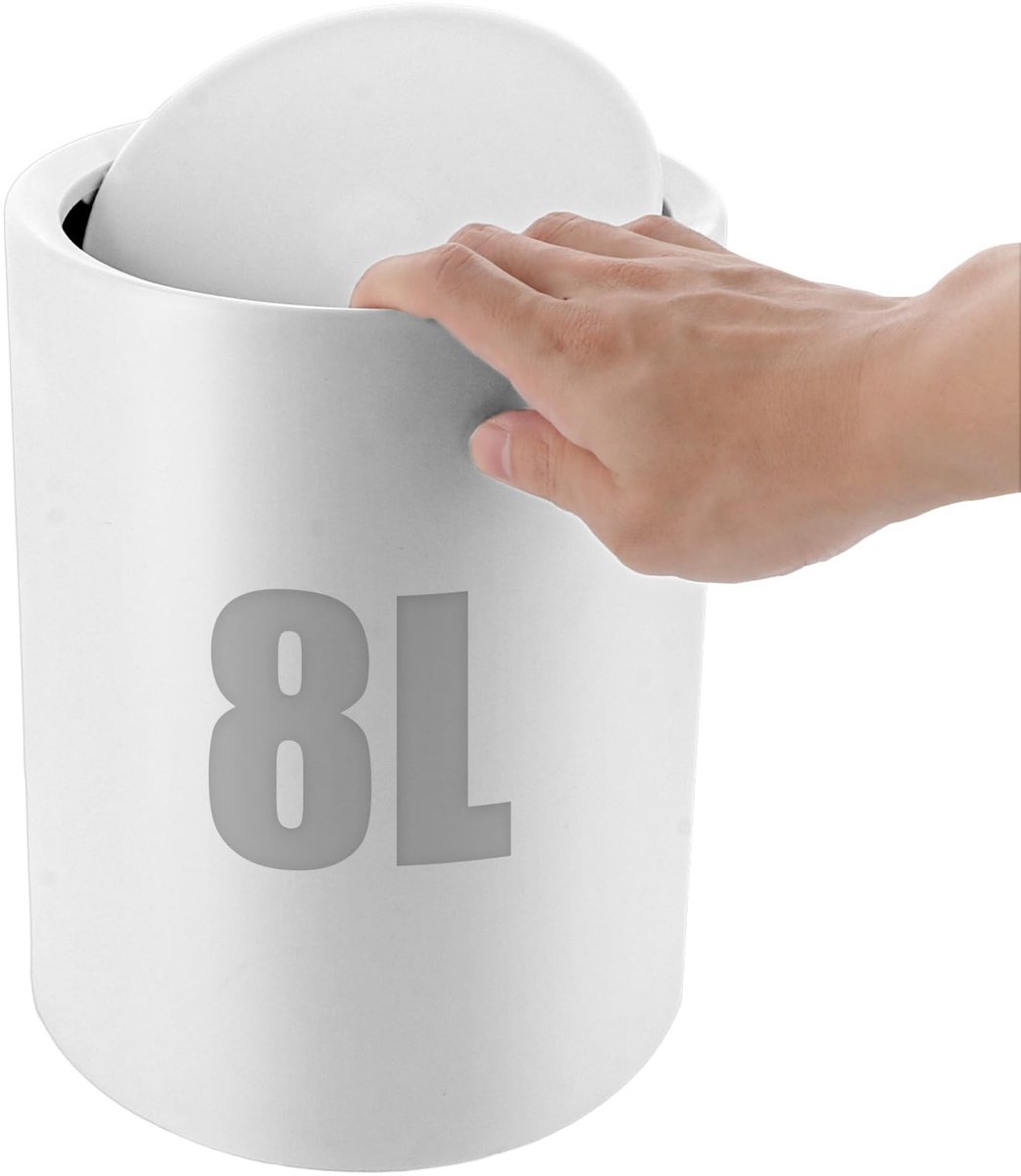 Omgoods- Cosmetica-afvalemmer 8 liter - BPA-vrij kunststof - Swingdeksel - Afvalemmer badkamer - Compact formaat (26 x 22 x 16,5 cm) - Robuust ontwerp