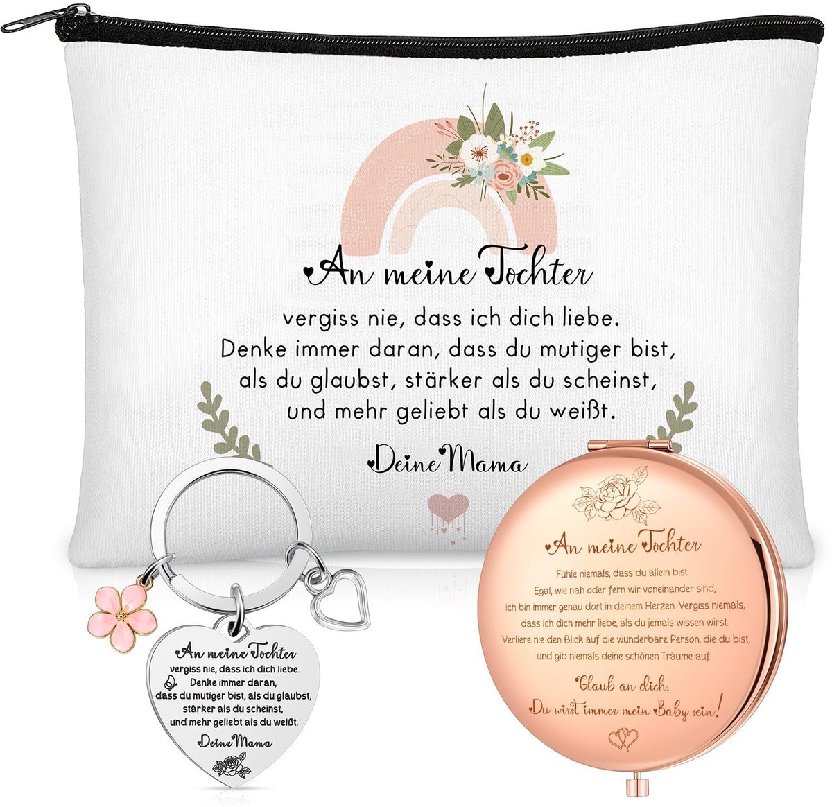 Omgoods - Persoonlijke Make-up Set voor Dochter - Inclusief Make-up Tas, Spiegel en Sleutelhanger
