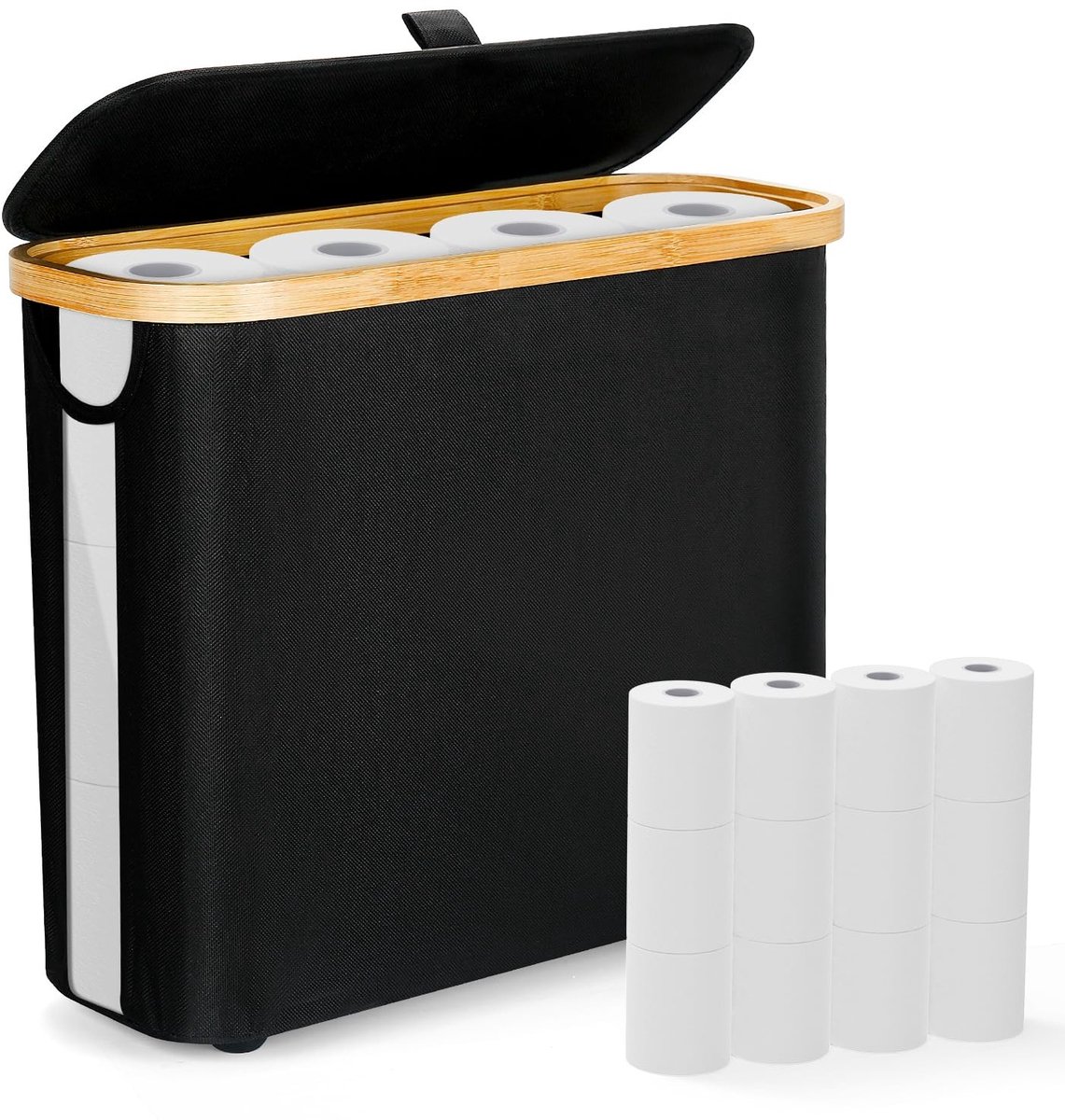 Omgoods - Bamboe Toiletpapieropslagmand met Deksel voor 12 Rollen