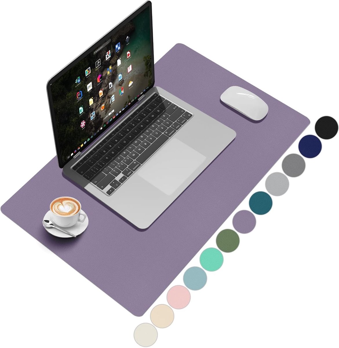 Elegante lavendel bureauonderlegger 60 x 40 cm van PU-leer, antislip en onderhoudsvriendelijk, perfect voor thuiskantoor, studie of schoolbureau