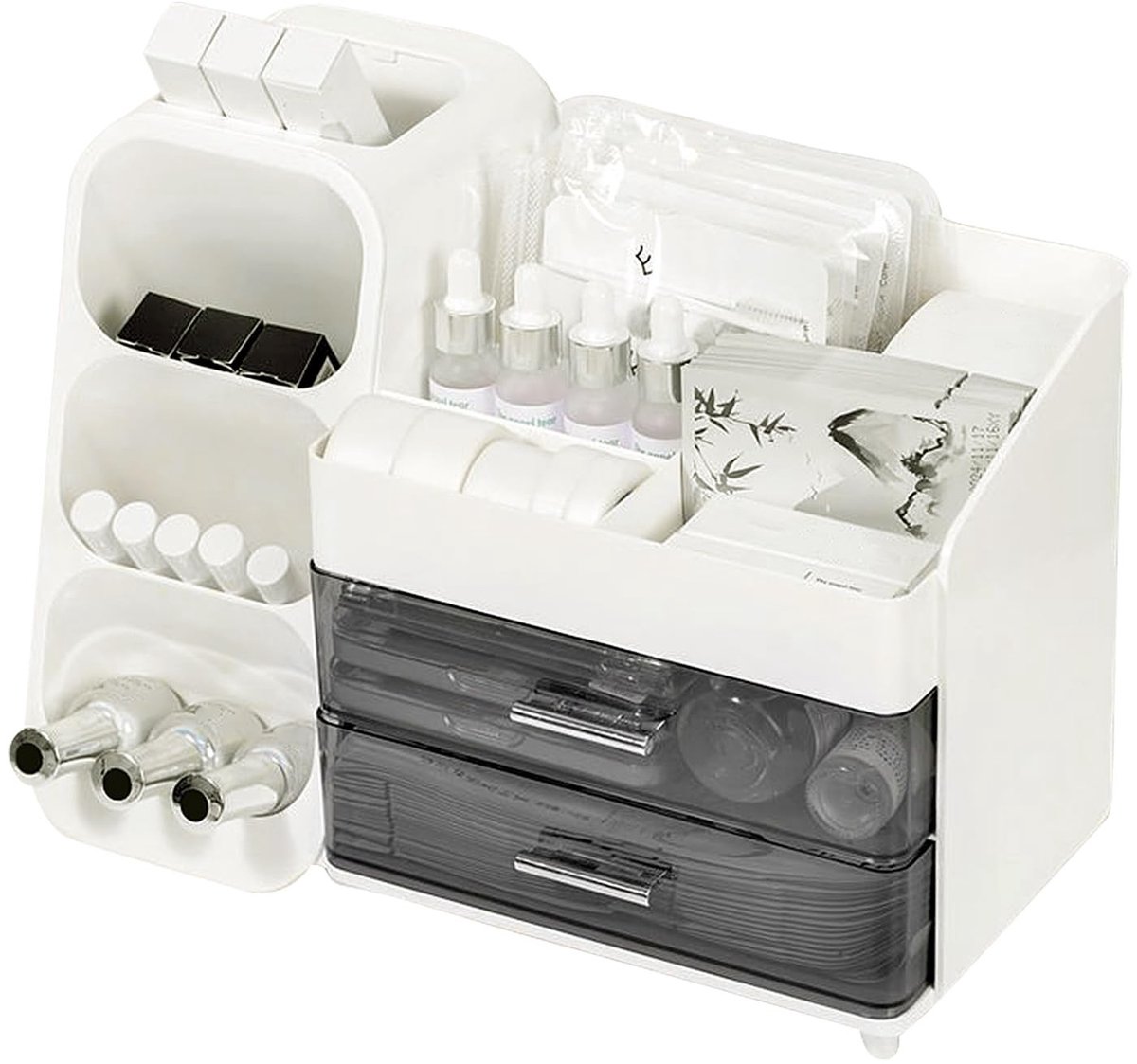 Omgoods - Makeup Organizer met 2 Lades - Multifunctionele Cosmetica Opslag (Wit)