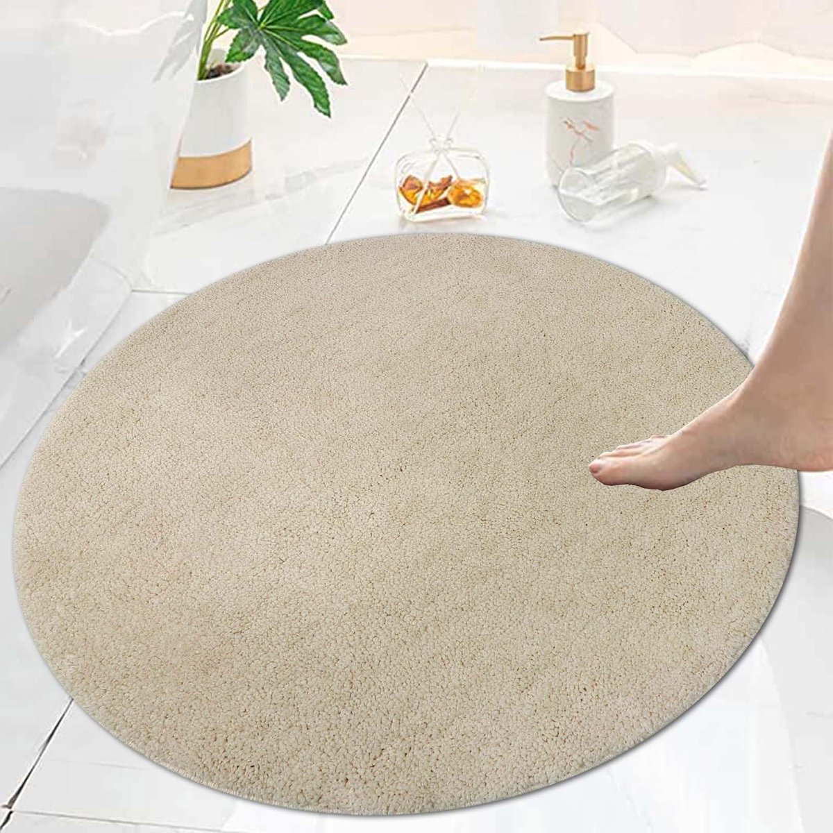 Omgoods - Beige Badmat, Rond en Antislip, 80 cm