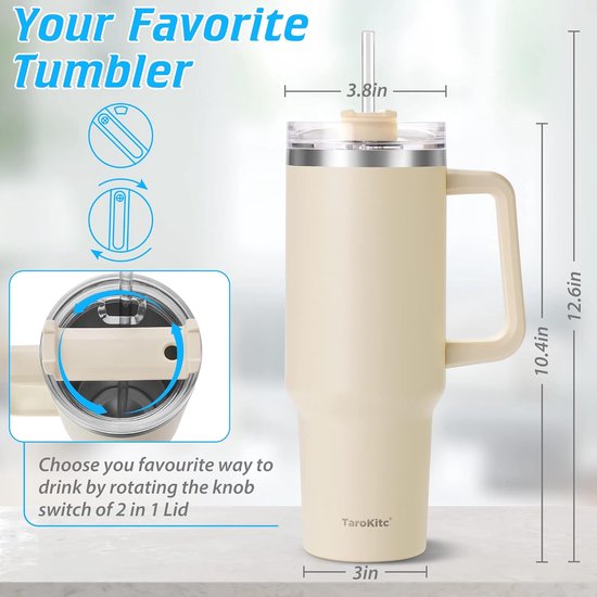 Isolerende Beker met Handvat - Reismok Koffiebeker - Dranken Koel Houden - Dubbelwandige Isolatie - 40 Ounces - Lavendel — afbeelding 4