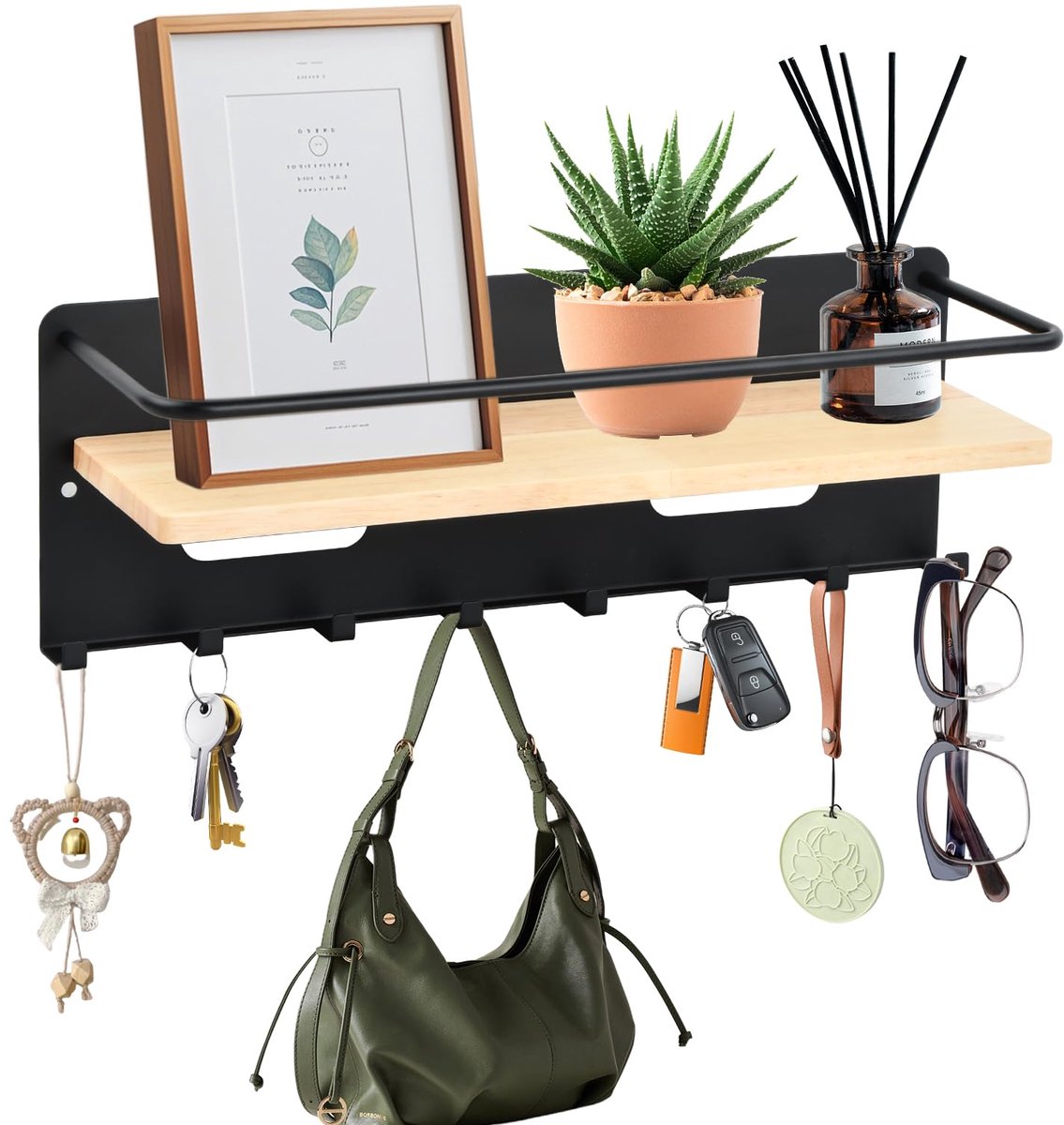 Omgoods - Magnetische Wandsleutelhouder met Haken en Plank