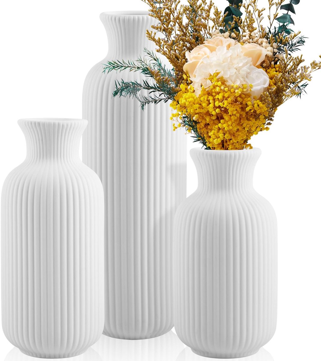 Omgoods - Set van 3 Witte Keramische Vazen