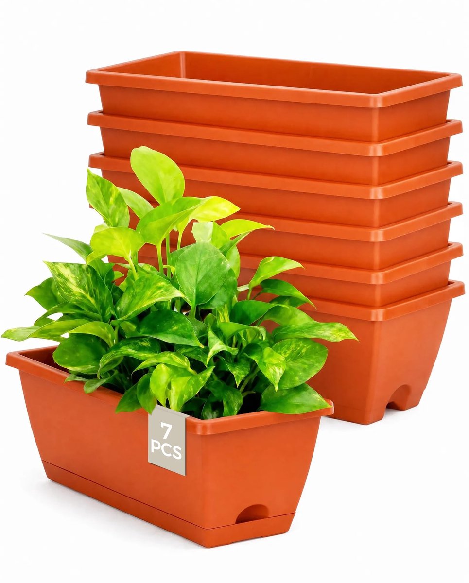 Omgoods - Set van 7 Raamplantenbakken 43 cm met Afvoergaten en Ondertassen
