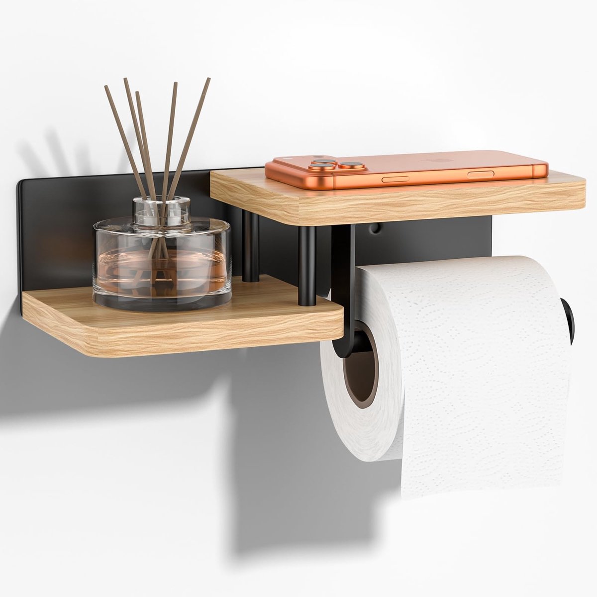 Omgoods - Toiletpapierhouder met Opbergcompartiment van Hout