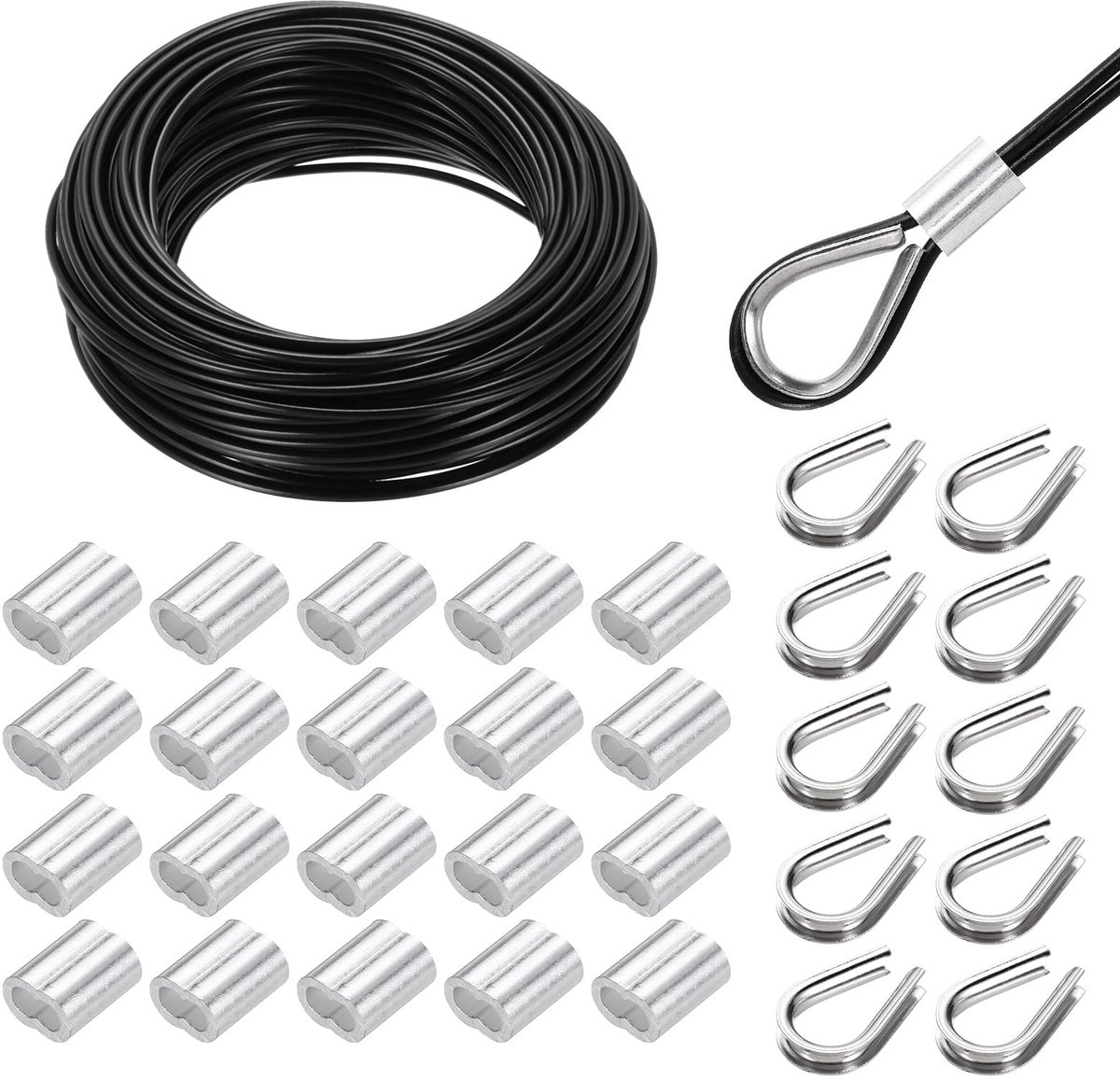 Omgoods - RVS Kabelreling Set van 30m met Ogen en Kousen