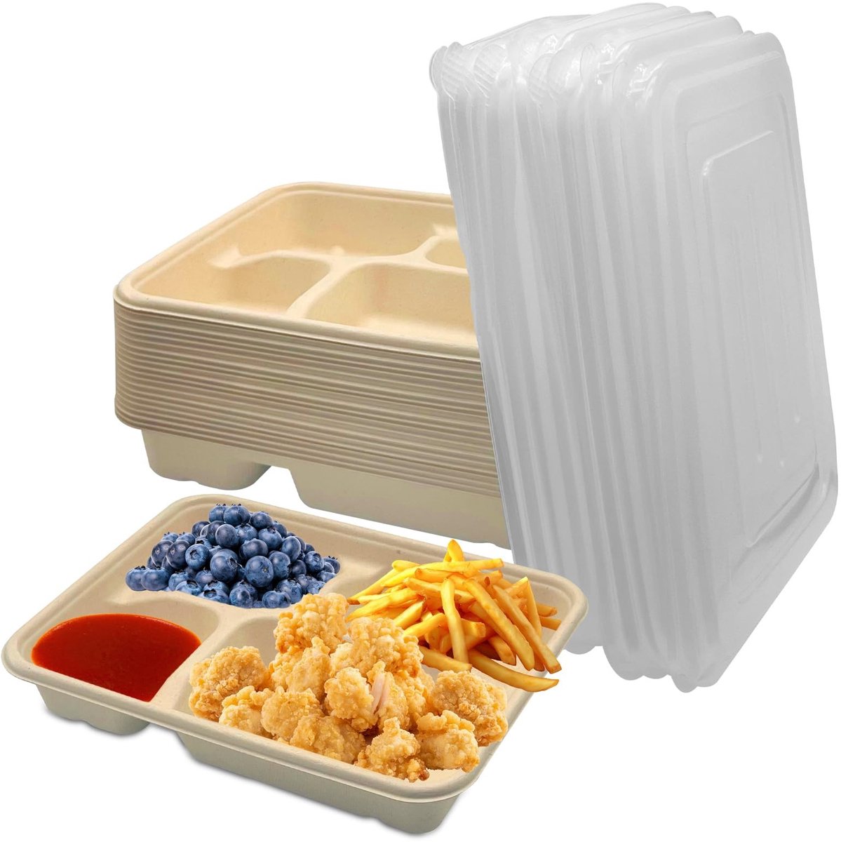 Omgoods - Bento Box met 4 Compartimenten en 20 Wegwerpdozen, 1100ml