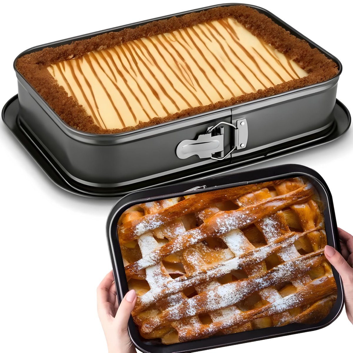 Omgoods- Springvorm 35,5 x 24 cm - Rechthoekige Bakvorm - Taartvorm met Lekbescherming - Anti-aanbaklaag - Afneembare Bodem - Koolstofstaal