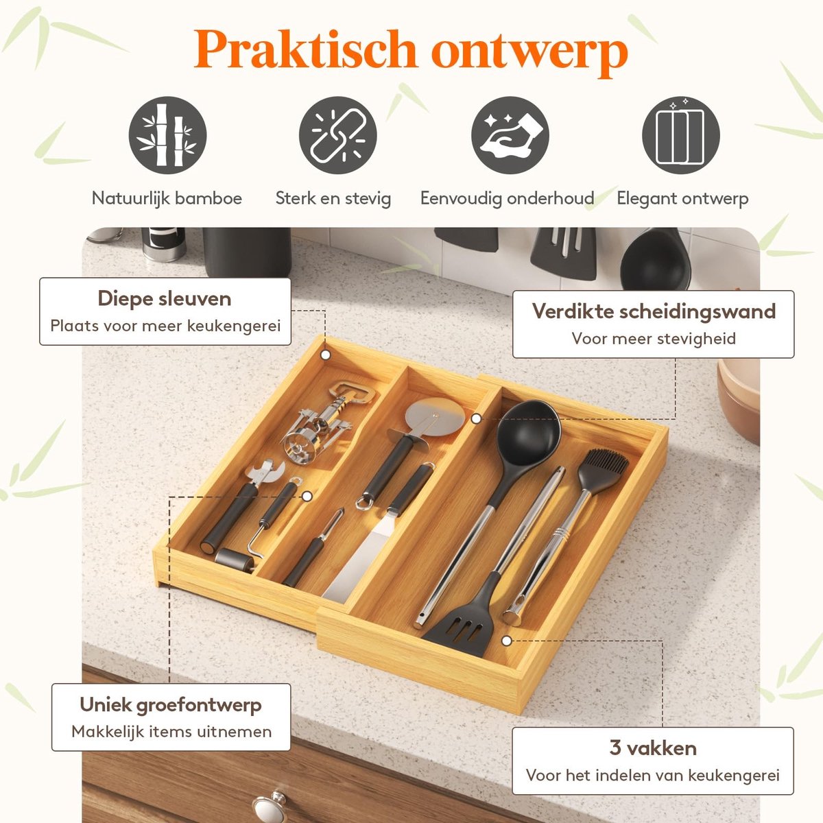 Omgoods - Uitschuifbare Besteklade Organiser van Bamboe