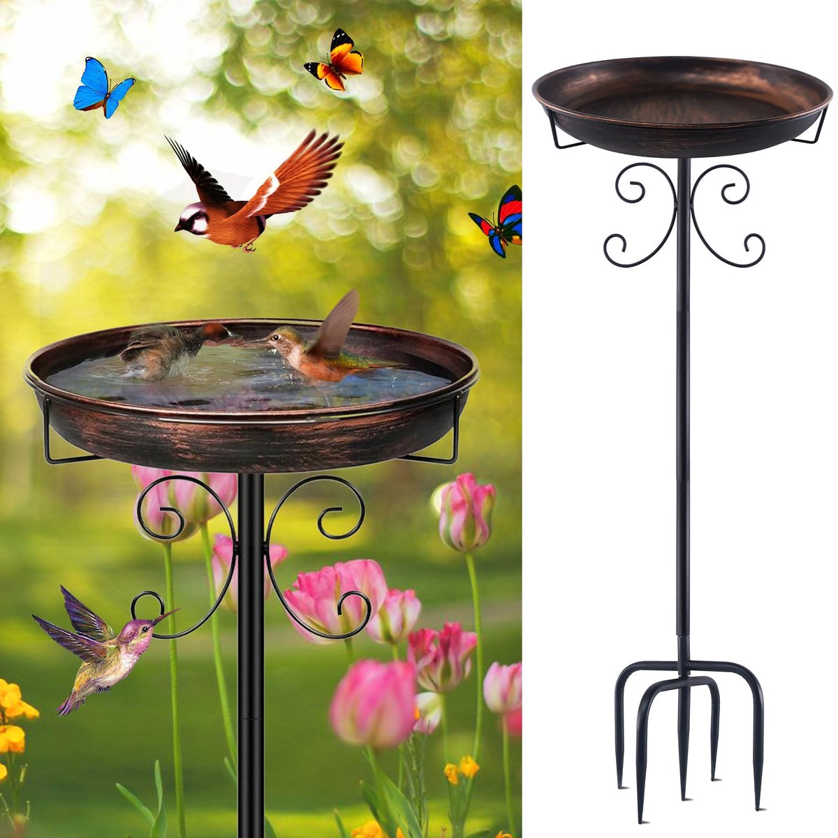 Omgoods- Vogelbad Groot Metalen - Vogelvoederstation - Vogelbad Buiten - Afneembare Decoratie - 5 Vaste Sokkels - Veiligheidscoating