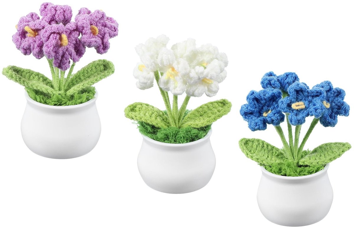 Omgoods - Gehaakte Bloemen Set van 3, Paars/Blauw
