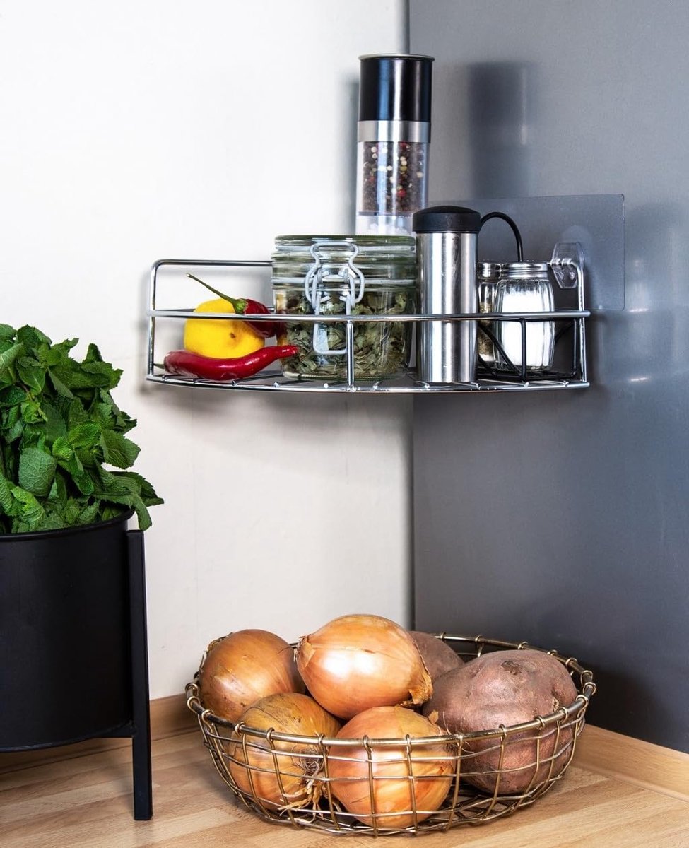Omgoods - Hoekplank met Zelfklevende Wandhaak voor Badkamer en Keuken