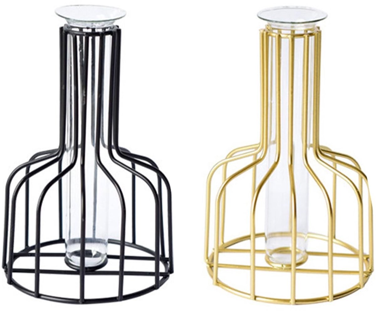 Omgoods - Zwarte en Gouden Metalen Vaasje met Glazen Testbuis