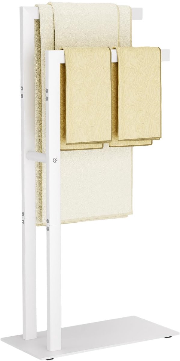 Omgoods - Vrijstaand Handdoekenrek RVS met 2 Stangen - Wit 40x20x80cm