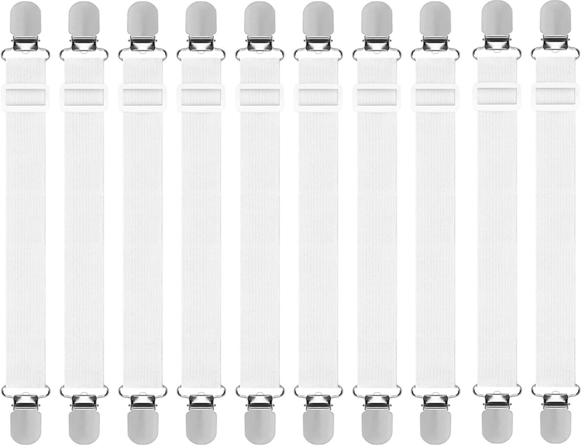 Omgoods - 10 stuks verstelbare bedlakenspanners met metalen clips - Matrasspanner voor beddengoed