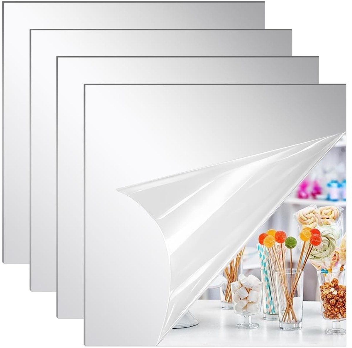 Omgoods - Set van 4 Shatterproof Acryl Wandspiegels 25x25 cm