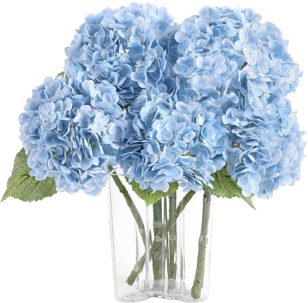 Omgoods - 3 Stuks Kunstmatige Hortensia Bloemen in Babyblauw