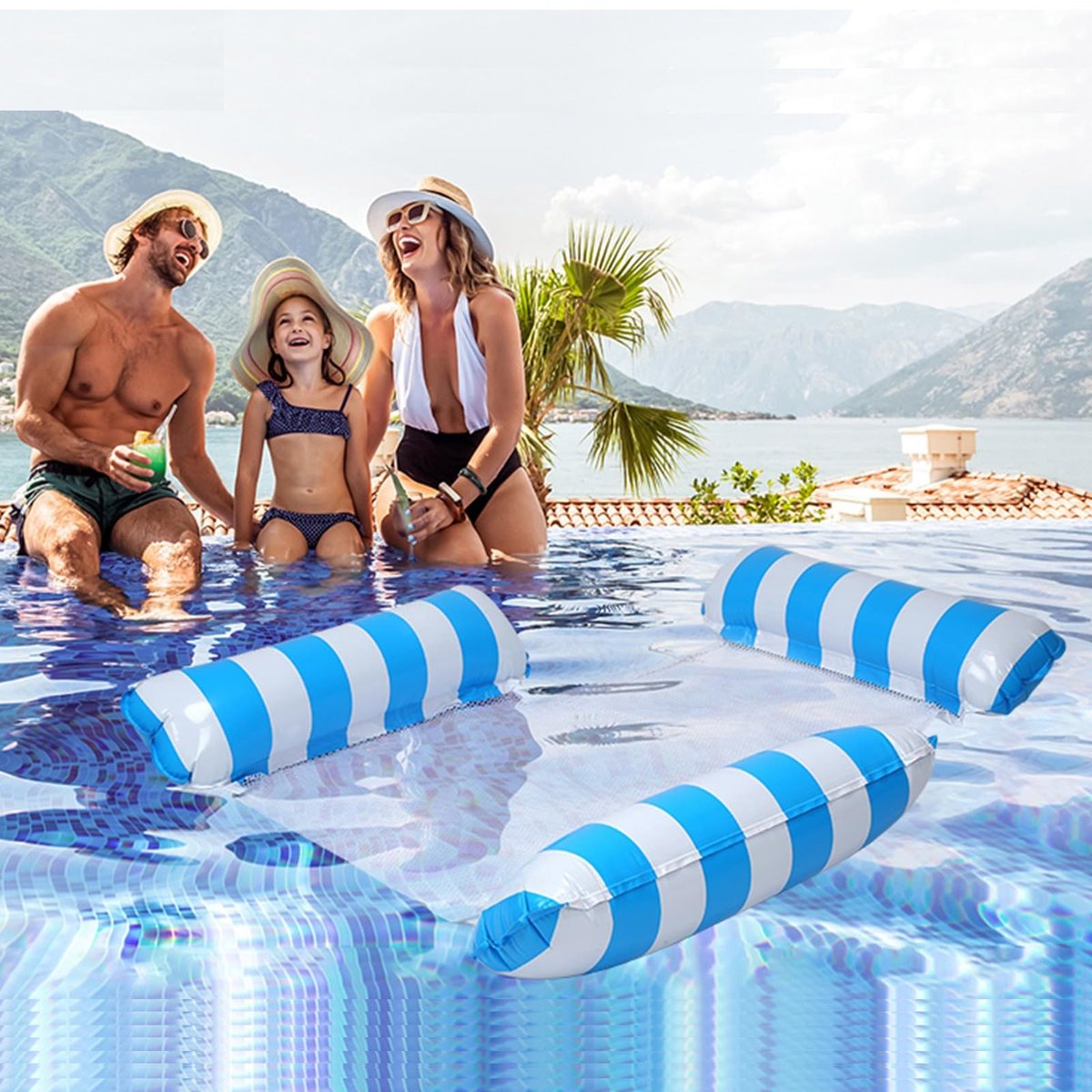 Omgoods - 2 Stuks Luchtbed Zwembad Inflatable Water Hammock - 4-in-1 Water Speelgoed met Luchtpomp voor de Zomer
